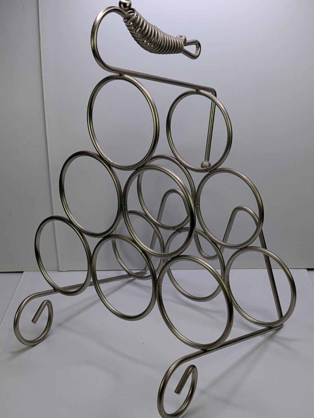 Kamenstein 6 Bottle Metal Wine Rack Countertop Holder Spring Handle Scroll